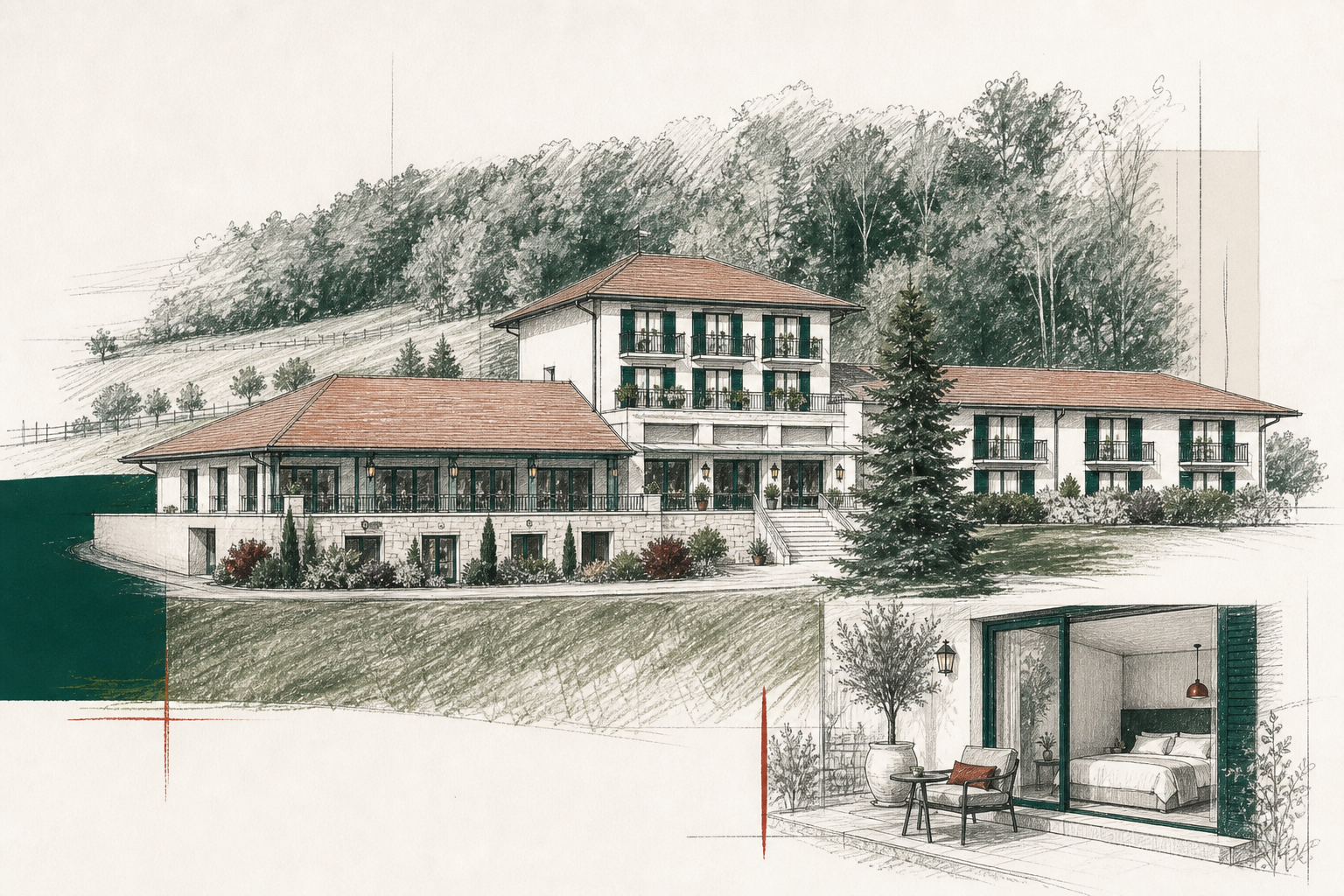 Croquis éditorial — Hôtellerie