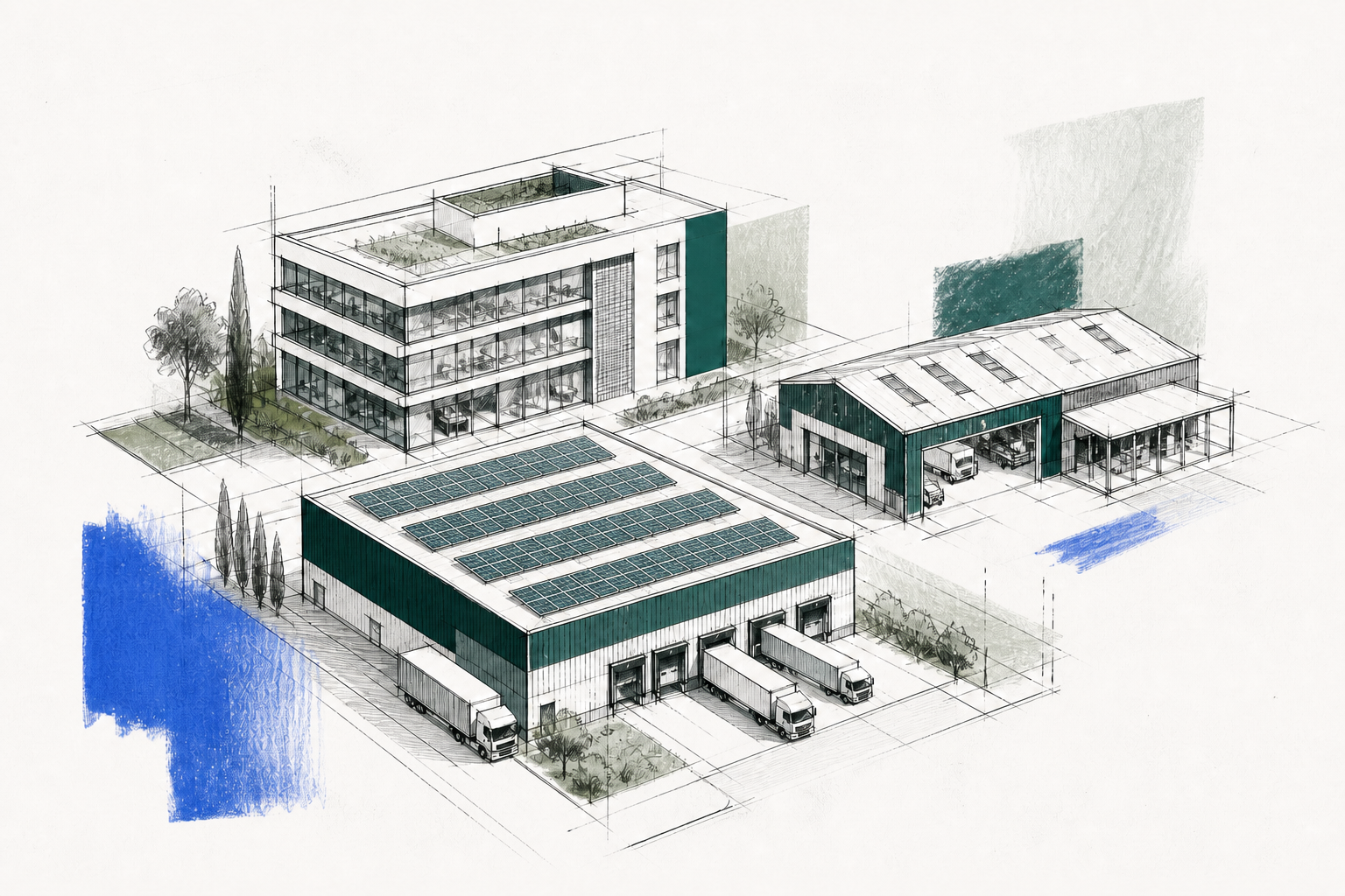 Croquis éditorial — Immobilier d’entreprise